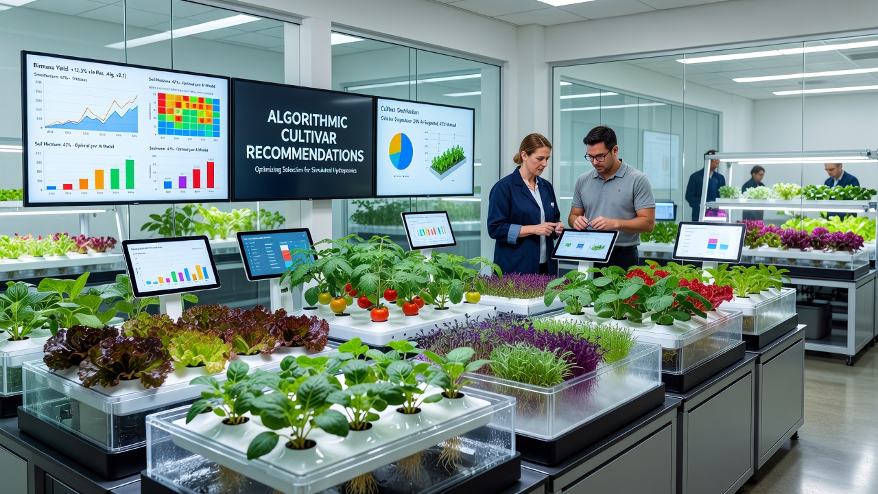 Users interacting with cultivar selection tools inside a virtual greenhouse simulation environment